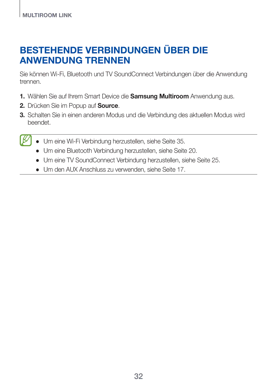 Samsung HW-H750/EN, HW-H751/EN, HW-F751/XN, HW-F751/TK, HW-F751/EN manual Bestehende verbindungen über die anwendung trennen 