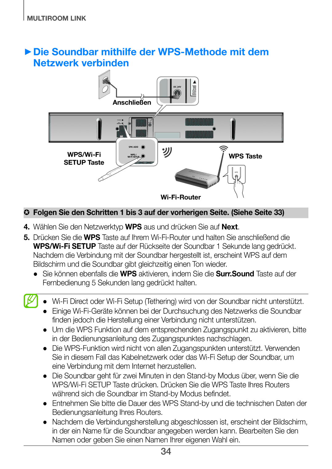 Samsung HW-F751/EN, HW-H751/EN, HW-F751/XN, HW-H750/EN manual Wählen Sie den Netzwerktyp WPS aus und drücken Sie auf Next 