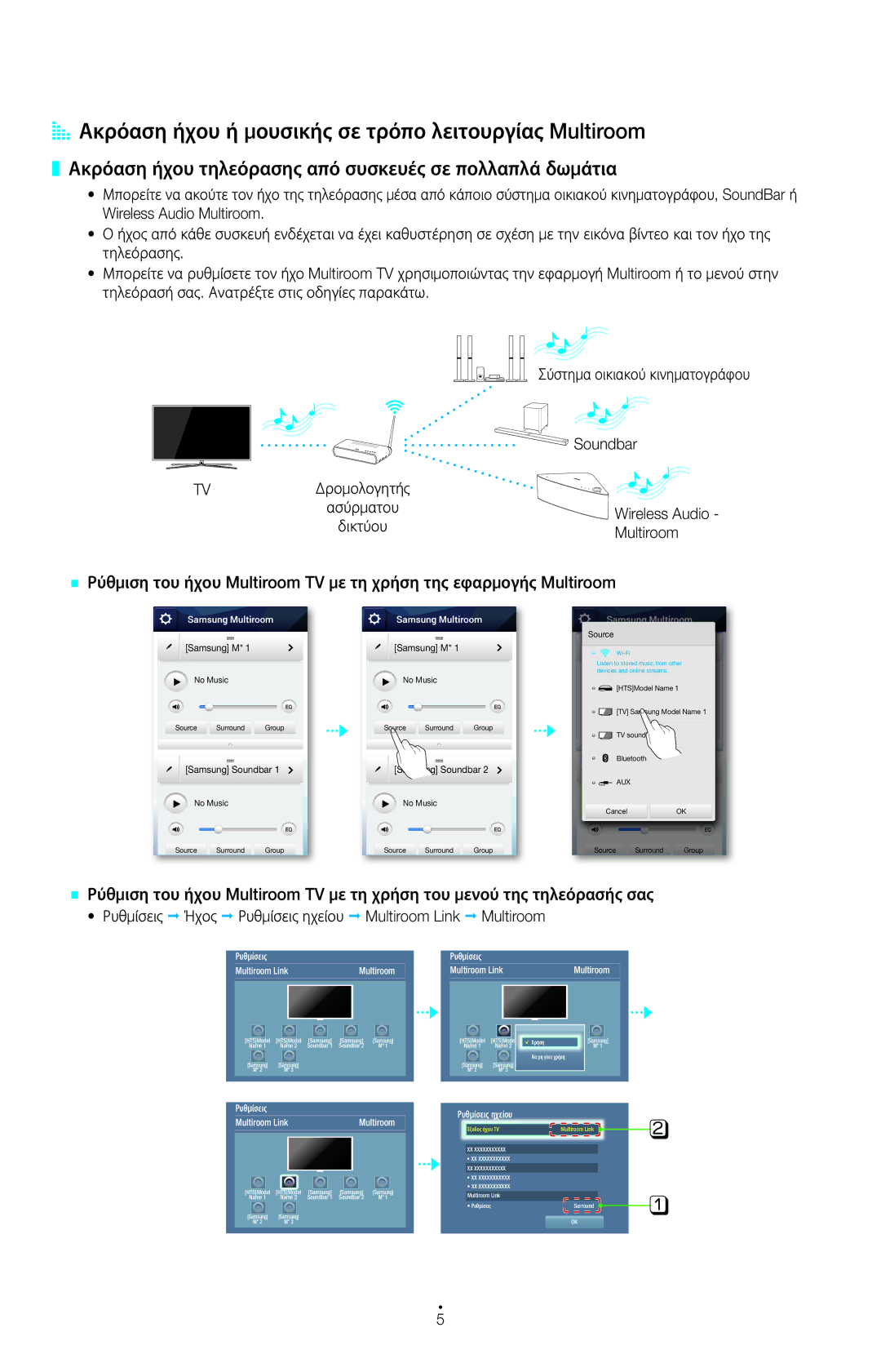 Samsung HW-H750/EN manual AA Ακρόαση ήχου ή μουσικής σε τρόπο λειτουργίας Multiroom, Wireless Audio, Δικτύου Multiroom 