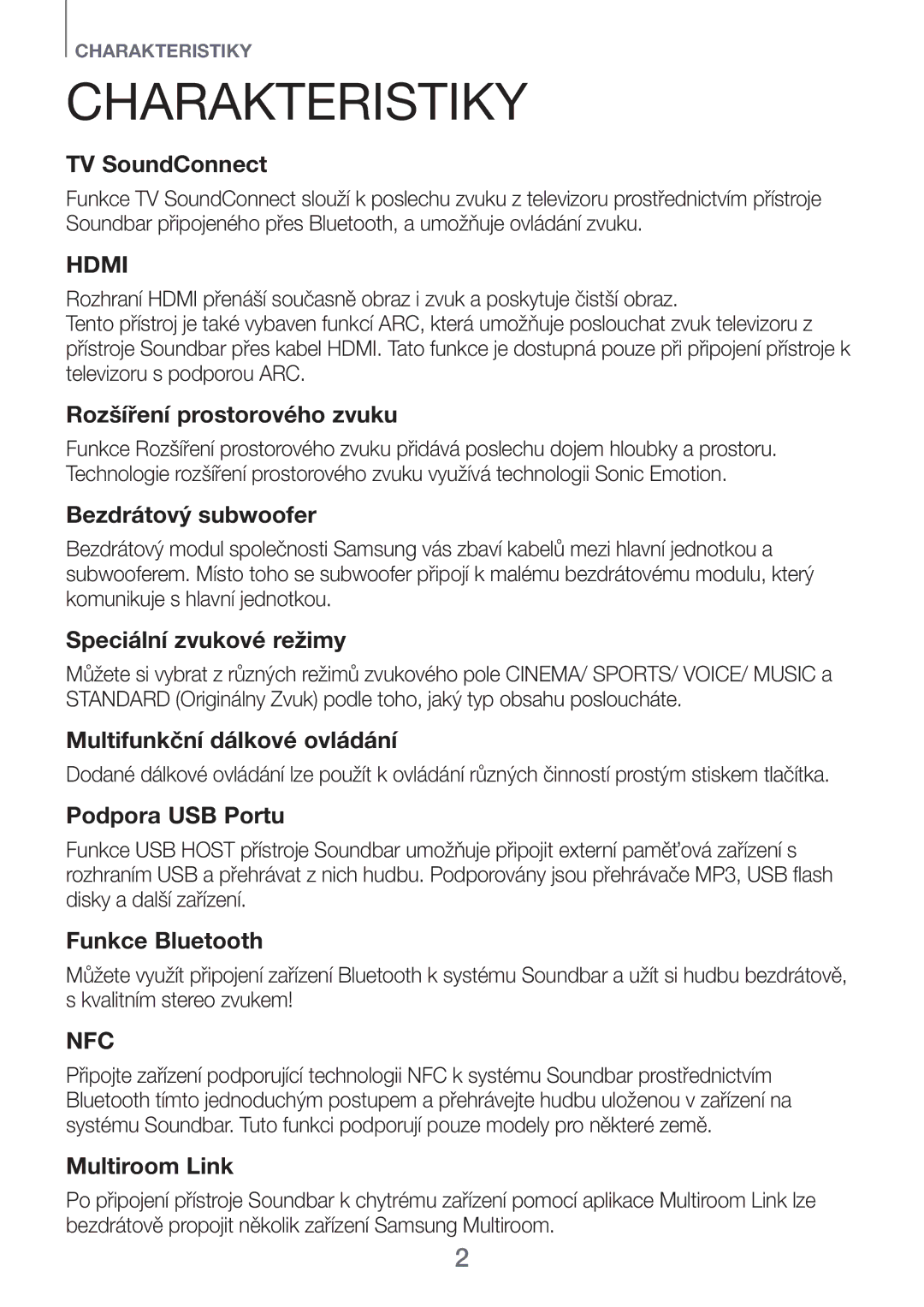 Samsung HW-F751/EN, HW-H751/EN, HW-H750/EN, HW-H751/XN, HW-H750/XN manual Charakteristiky, TV SoundConnect 