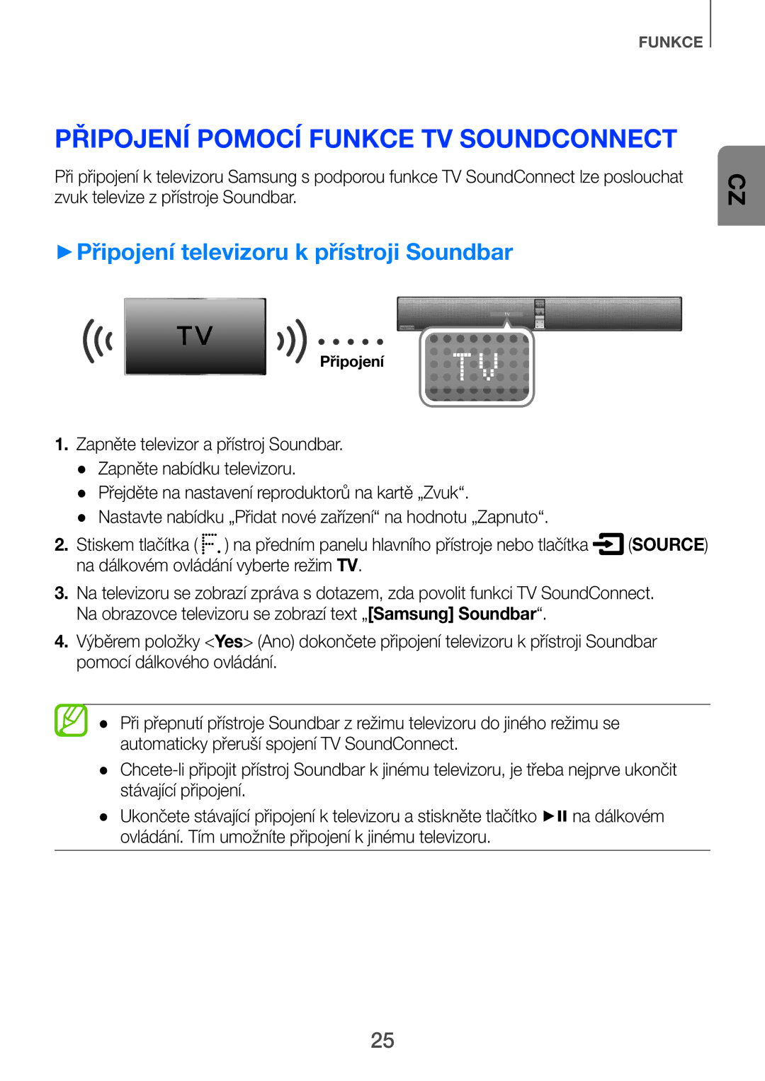 Samsung HW-H751/EN, HW-H750/EN manual Připojení pomocí funkce TV SoundConnect, ++Připojení televizoru k přístroji Soundbar 