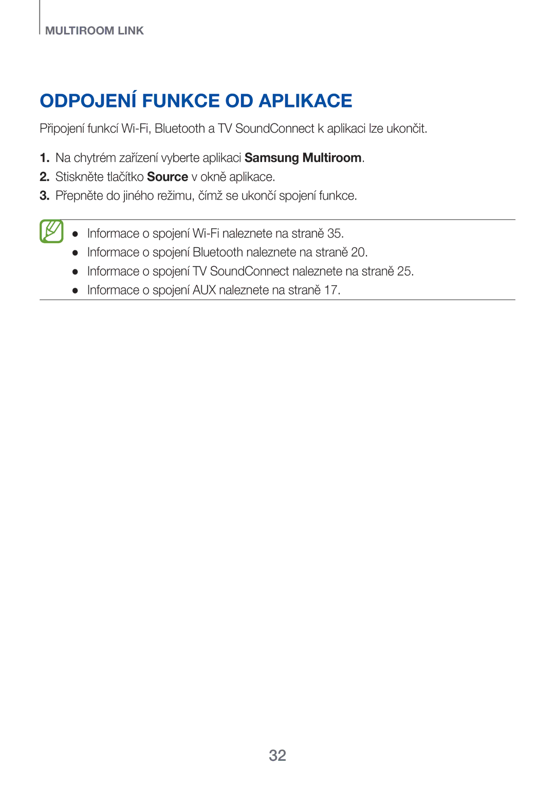 Samsung HW-F751/EN, HW-H751/EN, HW-H750/EN, HW-H751/XN, HW-H750/XN manual Odpojení funkce od aplikace 