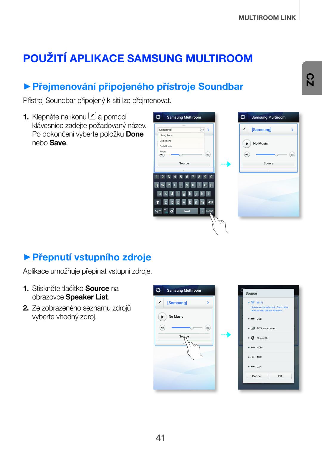 Samsung HW-H750/EN, HW-H751/EN manual Použití aplikace Samsung Multiroom, ++Přejmenování připojeného přístroje Soundbar 