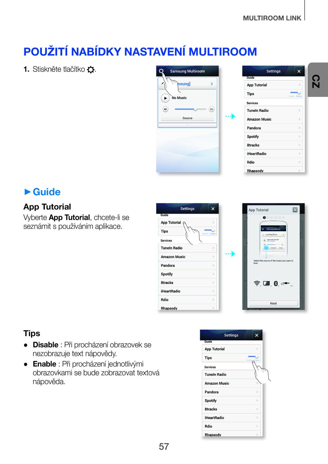 Samsung HW-F751/EN, HW-H751/EN, HW-H750/EN, HW-H751/XN, HW-H750/XN manual Použití nabídky nastavení Multiroom, ++Guide 