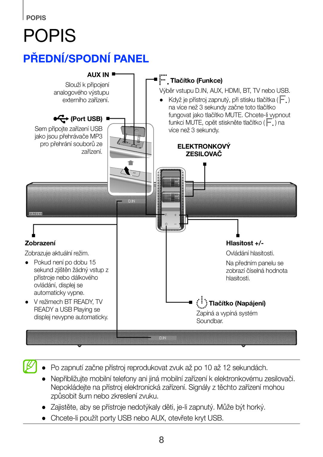 Samsung HW-H751/XN, HW-H751/EN, HW-H750/EN, HW-F751/EN, HW-H750/XN manual Popis, Přední/Spodní panel 