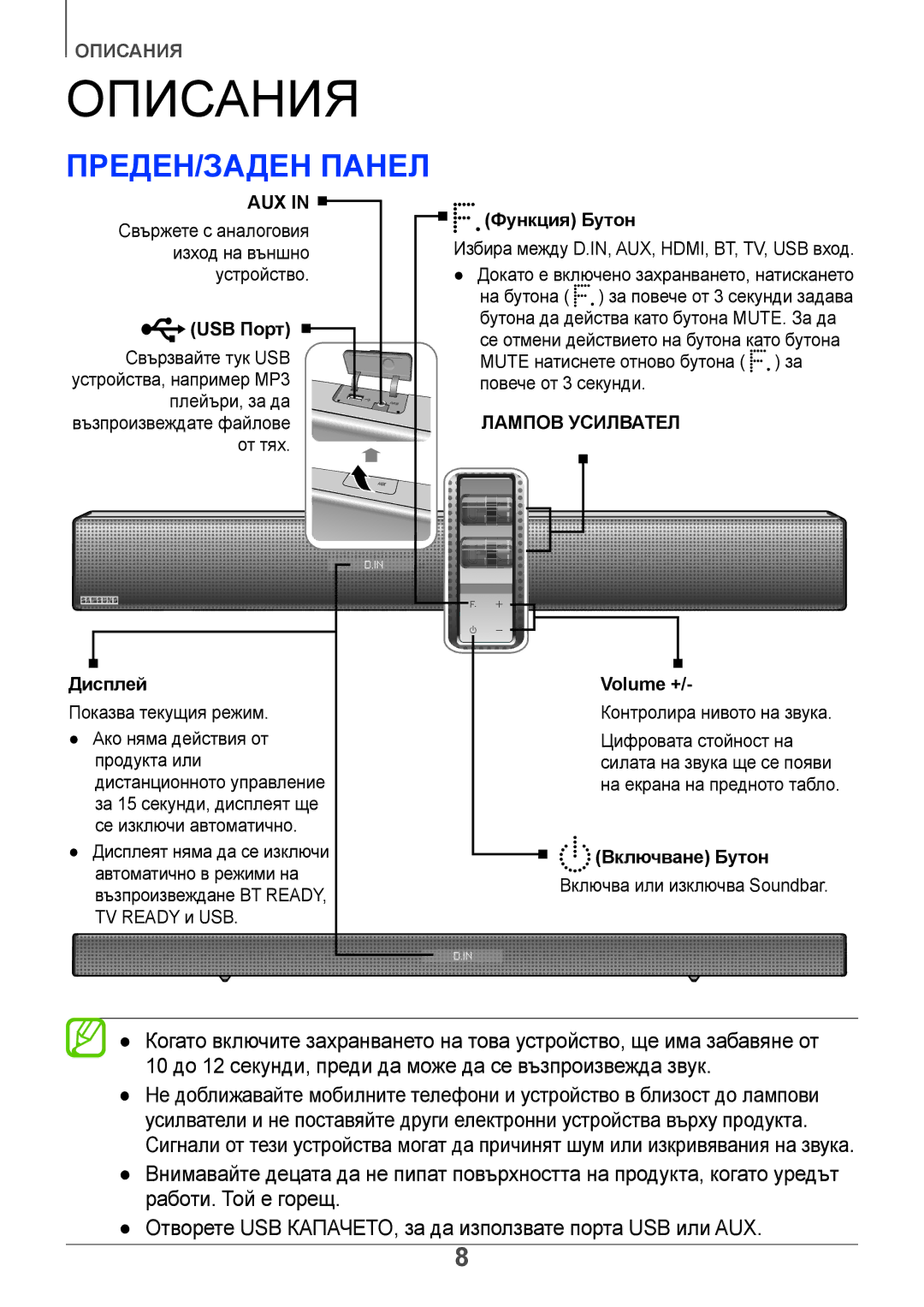 Samsung HW-F751/EN, HW-H751/EN, HW-H750/EN manual Описания, Преден/заден панел 