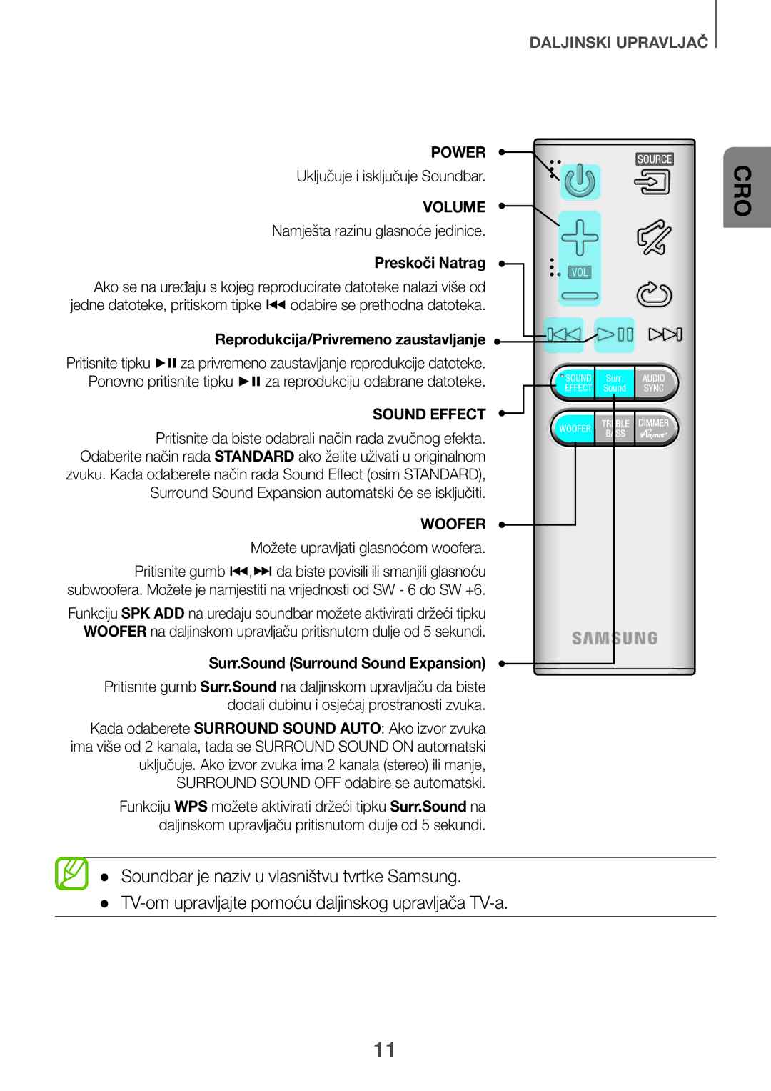 Samsung HW-F751/EN, HW-H751/EN, HW-H750/EN manual Power Uključuje i isključuje Soundbar 