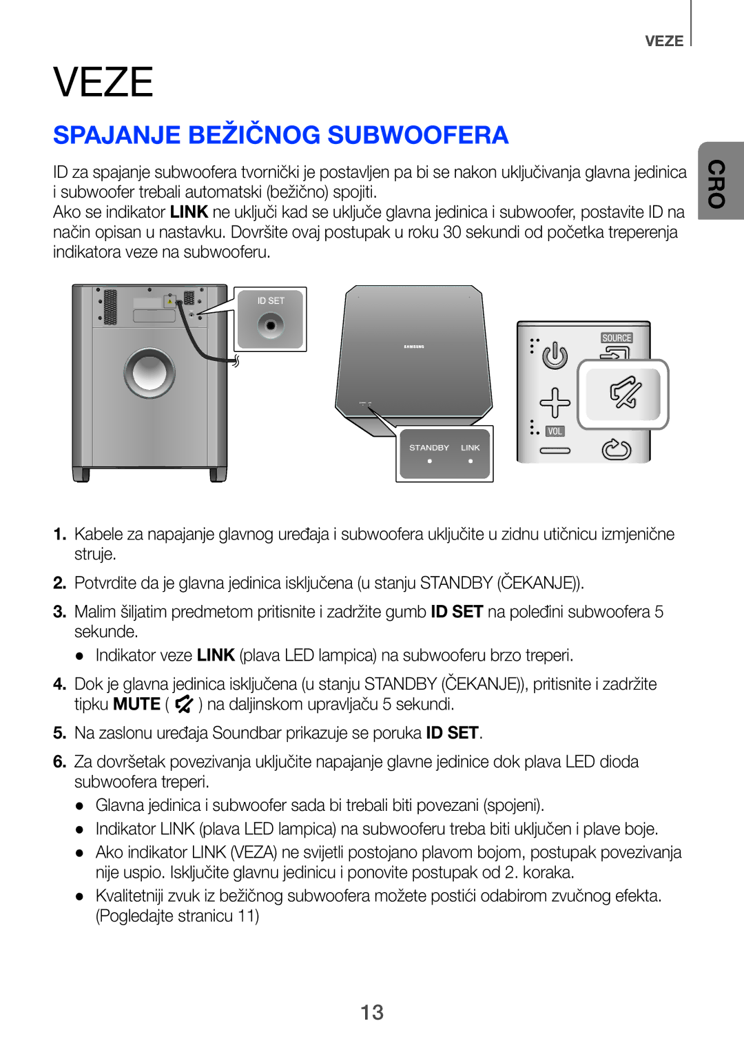 Samsung HW-H750/EN, HW-H751/EN, HW-F751/EN manual Veze, Spajanje Bežičnog Subwoofera 