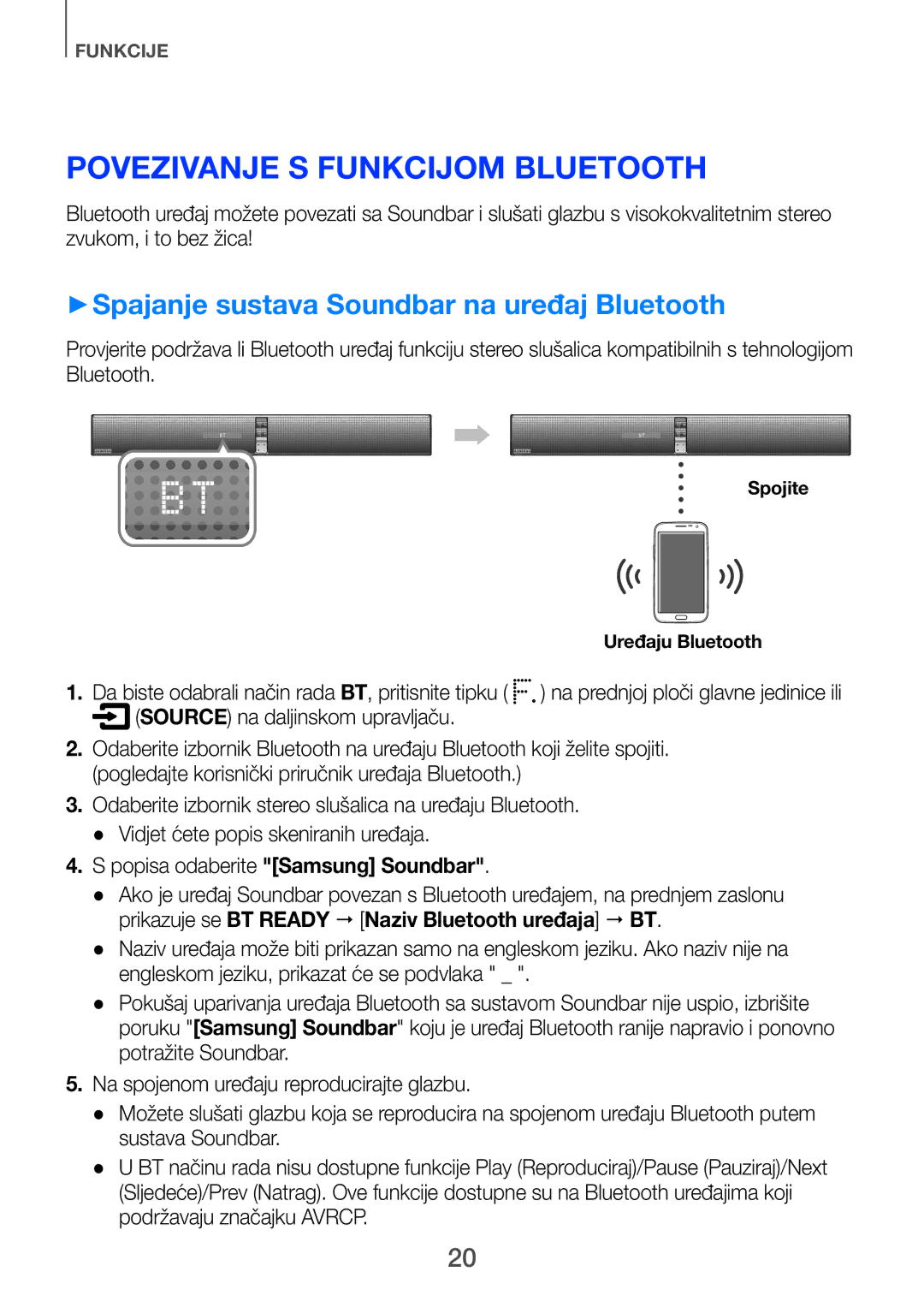 Samsung HW-F751/EN, HW-H751/EN manual Povezivanje s funkcijom Bluetooth, ++Spajanje sustava Soundbar na uređaj Bluetooth 