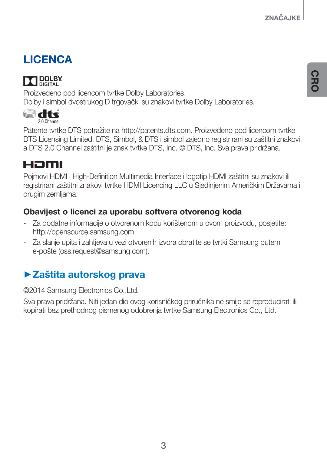 Samsung HW-H751/EN, HW-H750/EN, HW-F751/EN manual Licenca, ++Zaštita autorskog prava 