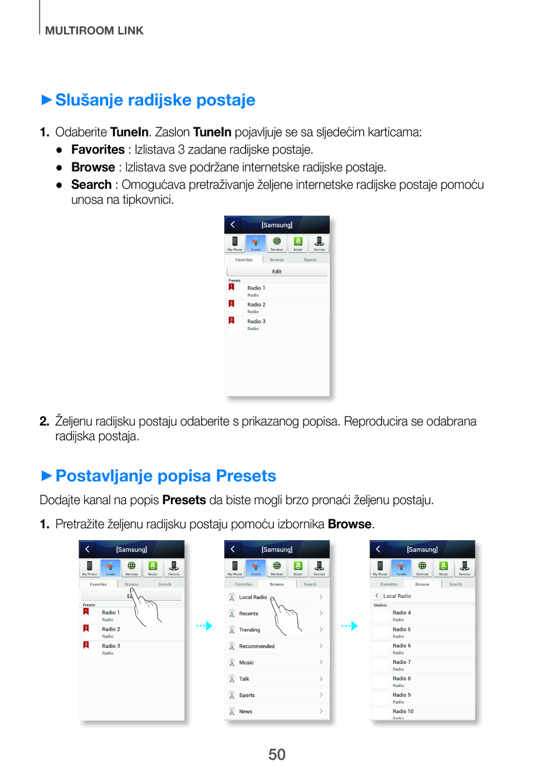 Samsung HW-F751/EN, HW-H751/EN, HW-H750/EN manual ++Slušanje radijske postaje, ++Postavljanje popisa Presets 