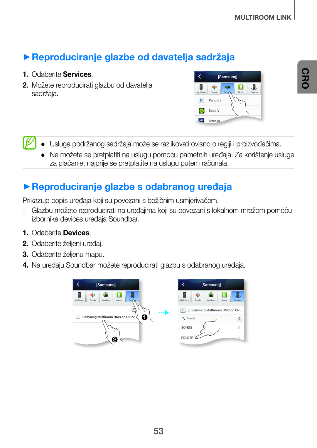 Samsung HW-F751/EN, HW-H751/EN ++Reproduciranje glazbe od davatelja sadržaja, ++Reproduciranje glazbe s odabranog uređaja 