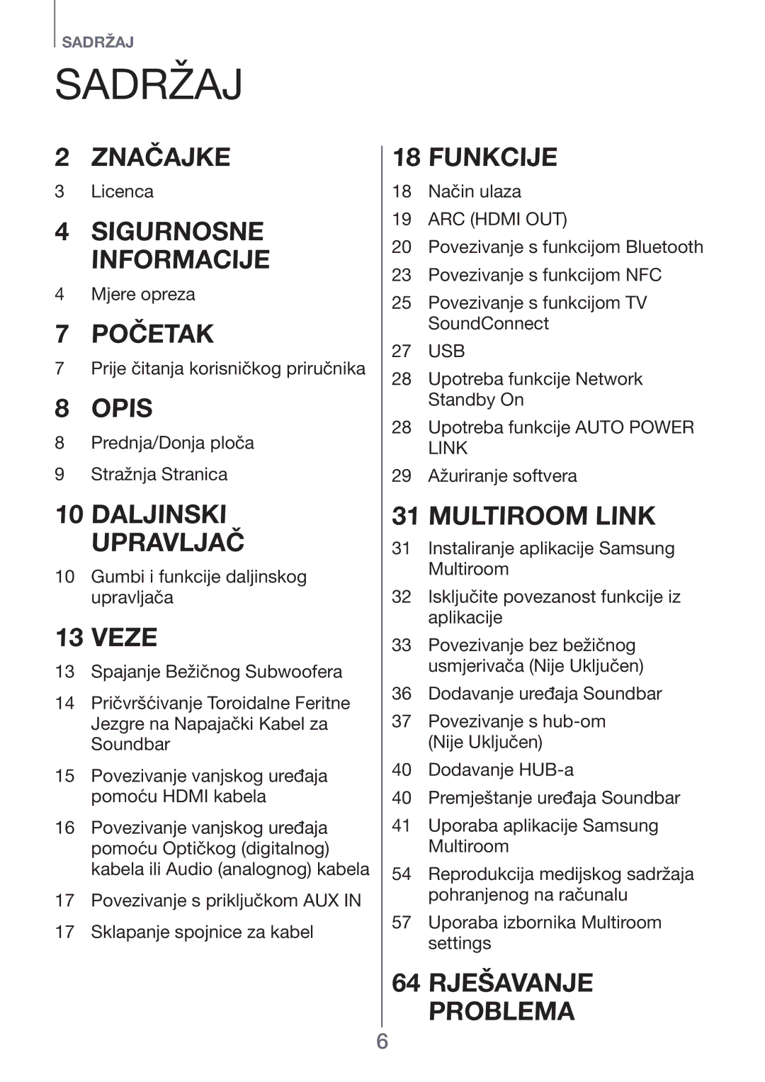 Samsung HW-H751/EN, HW-H750/EN, HW-F751/EN manual Sadržaj, Veze 