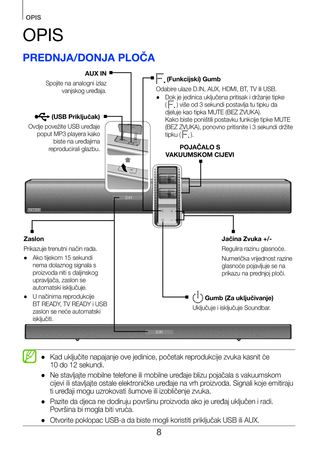 Samsung HW-F751/EN, HW-H751/EN, HW-H750/EN manual Opis, Prednja/Donja ploča 