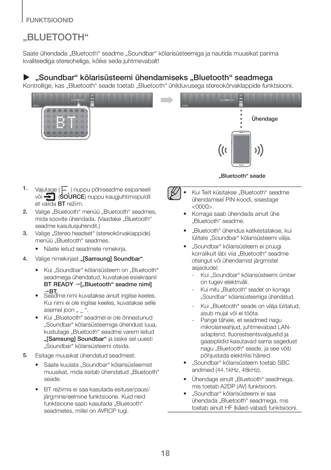 Samsung HW-H751/EN, HW-H750/EN manual  „Soundbar kõlarisüsteemi ühendamiseks „Bluetooth seadmega 