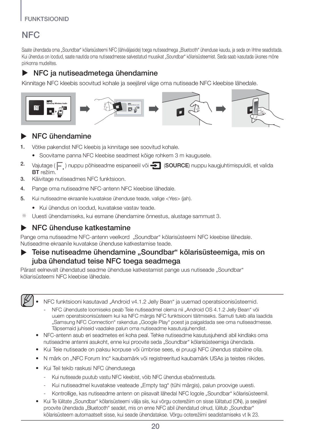 Samsung HW-H751/EN, HW-H750/EN manual Nfc,  NFC ja nutiseadmetega ühendamine,  NFC ühendamine,  NFC ühenduse katkestamine 