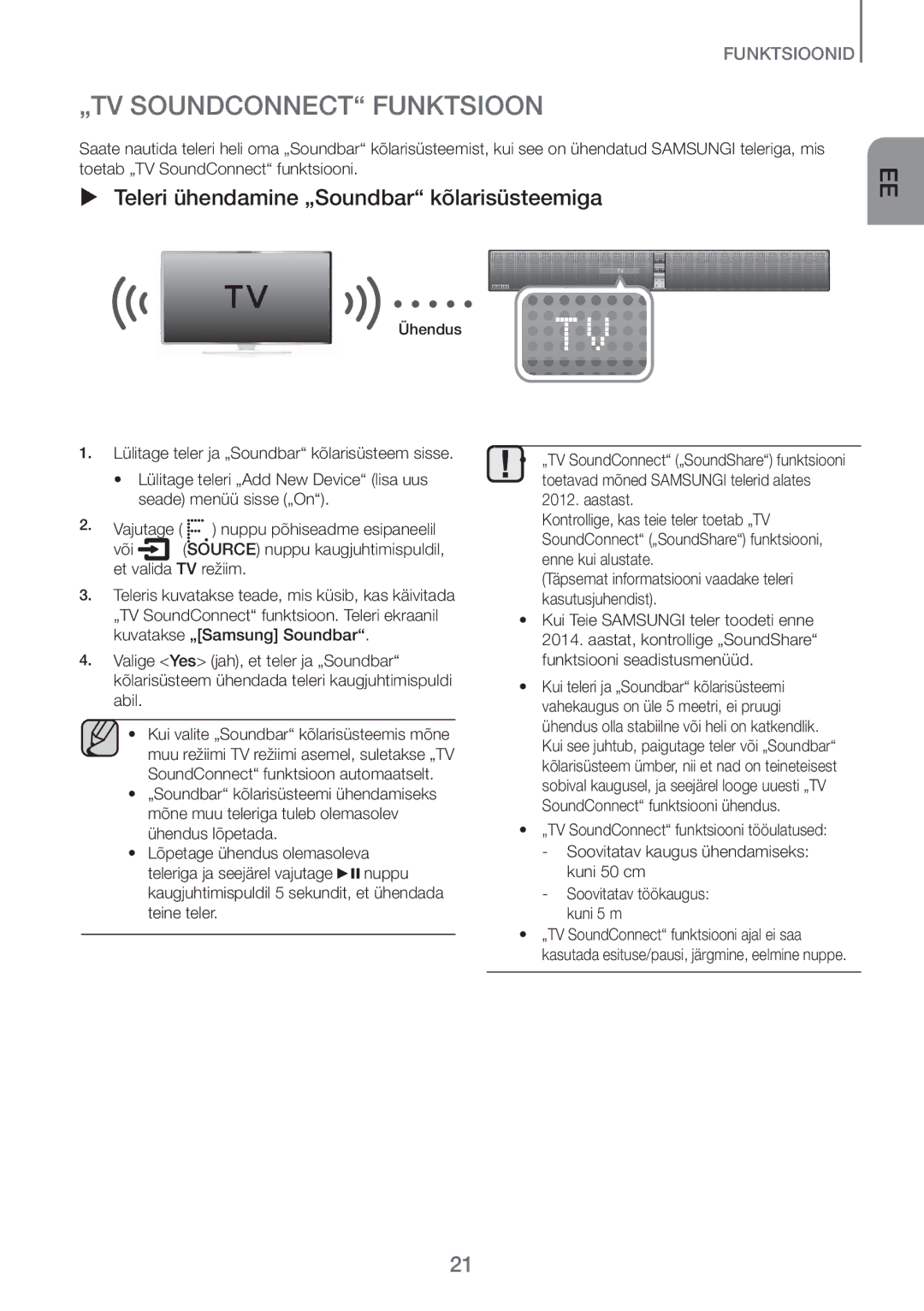 Samsung HW-H750/EN, HW-H751/EN manual „TV Soundconnect Funktsioon,  Teleri ühendamine „Soundbar kõlarisüsteemiga 