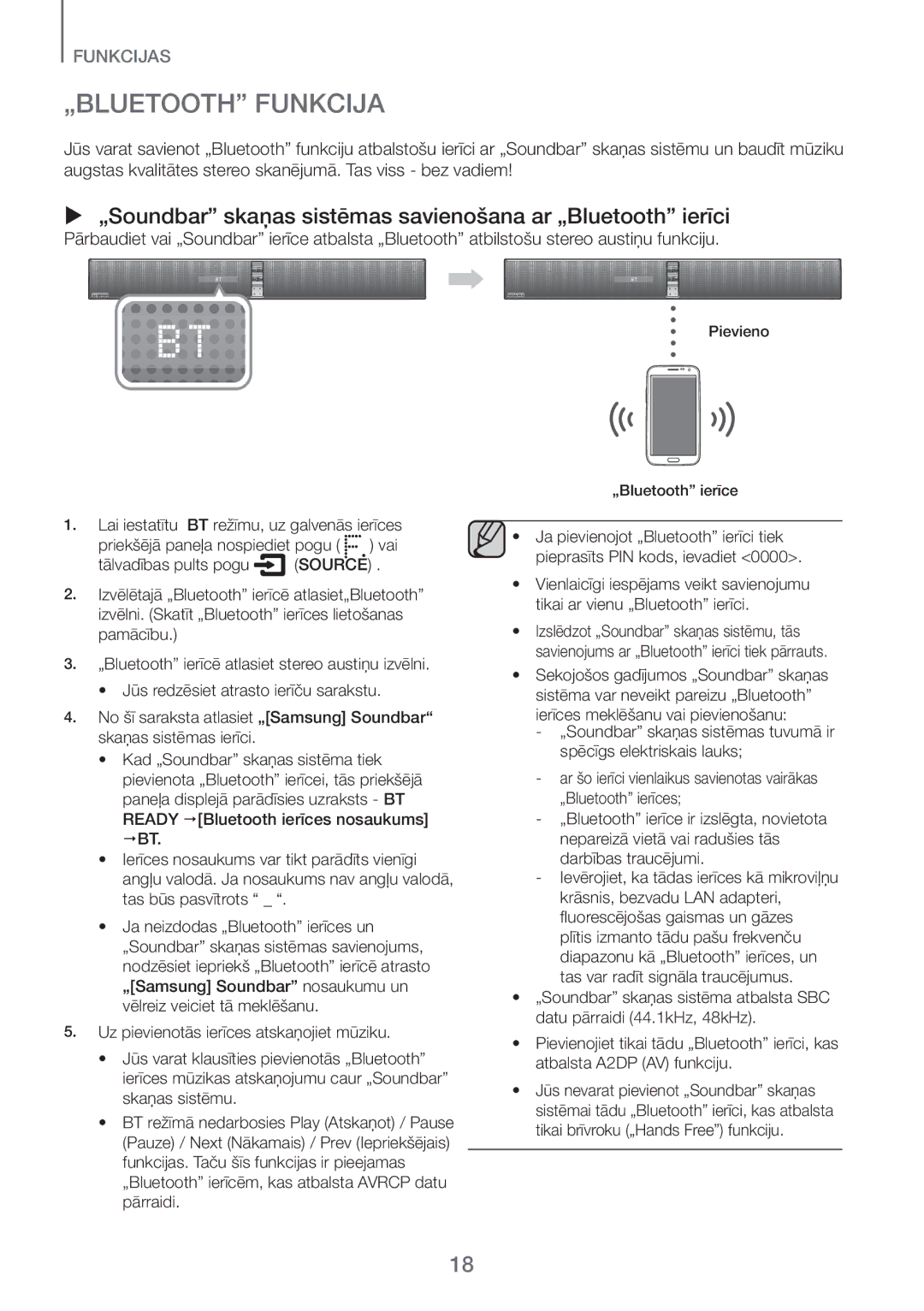 Samsung HW-H751/EN, HW-H750/EN manual „BLUETOOTH Funkcija,  „Soundbar skaņas sistēmas savienošana ar „Bluetooth ierīci 