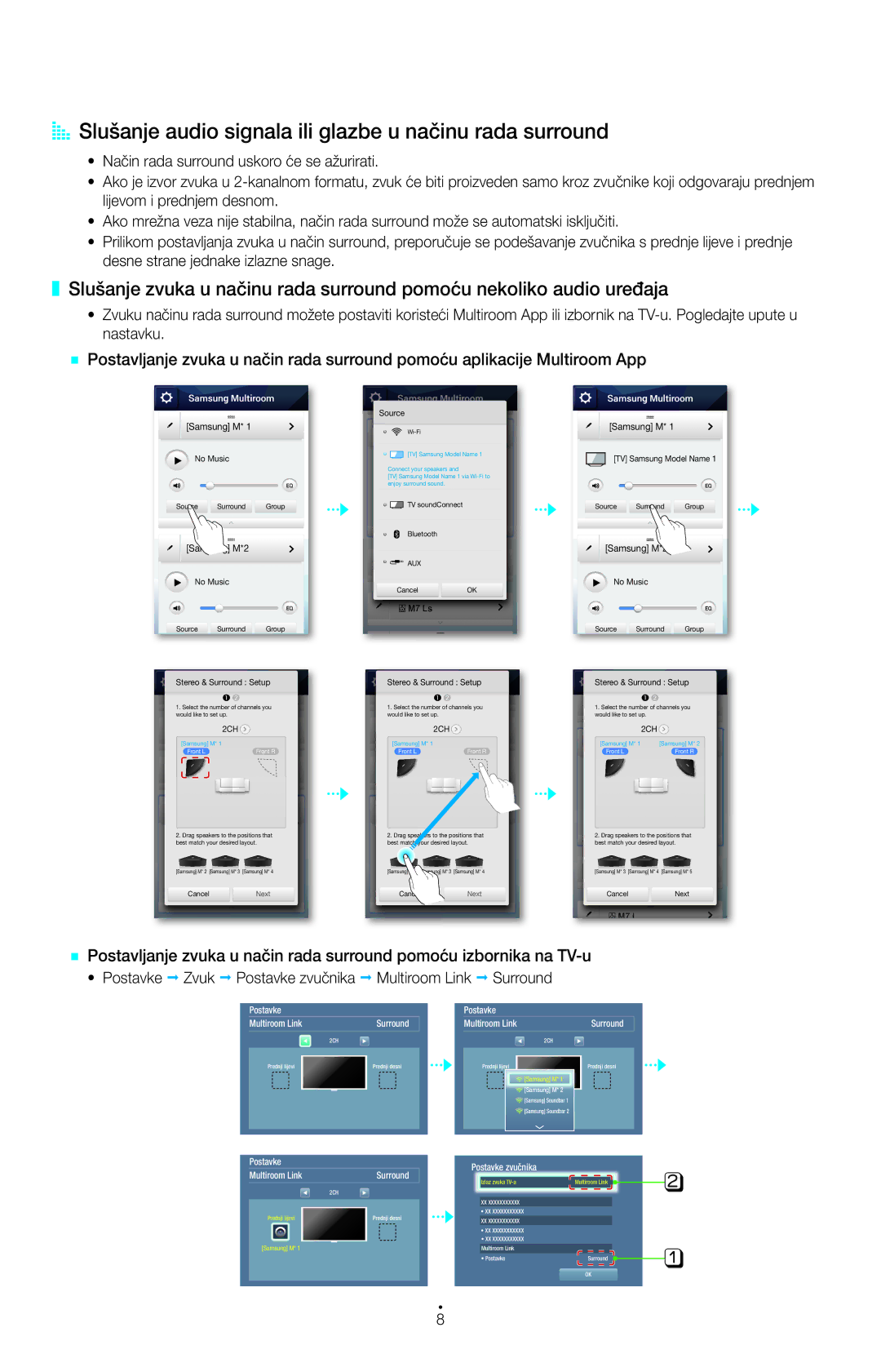 Samsung HW-H751/EN, HW-H750/EN manual AA Slušanje audio signala ili glazbe u načinu rada surround 