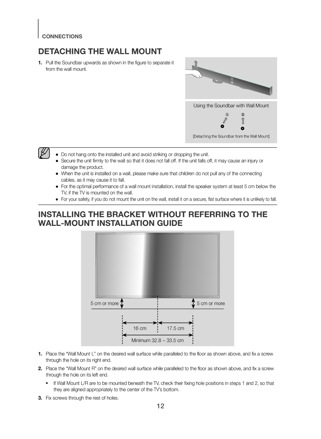 Samsung HW-H751/SQ manual Detaching the Wall Mount, Cm or more 16 cm 