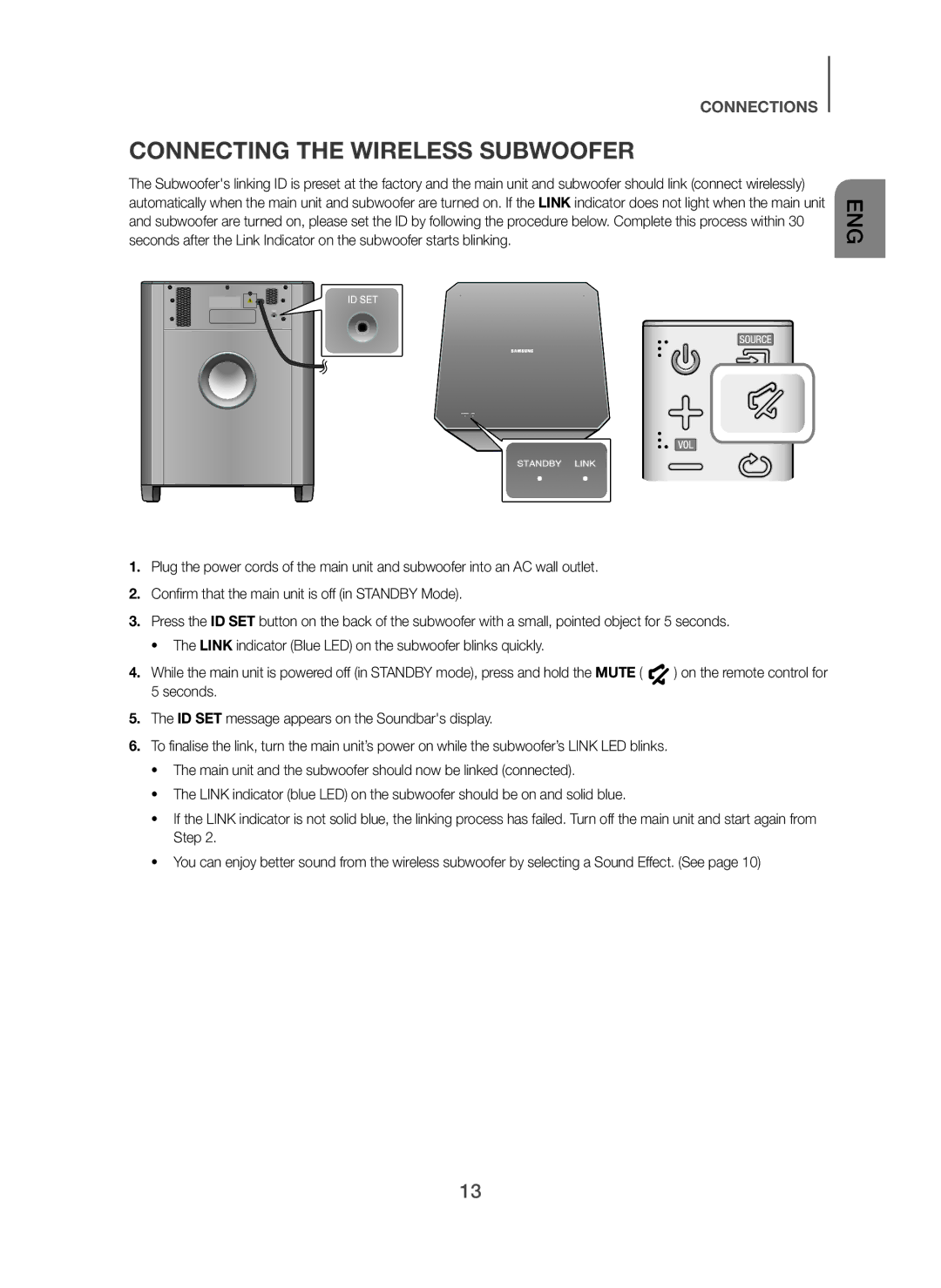 Samsung HW-H751/SQ manual Connecting the Wireless Subwoofer 