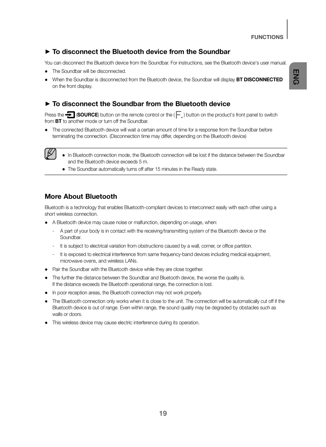 Samsung HW-H751/SQ manual + To disconnect the Bluetooth device from the Soundbar, More About Bluetooth 