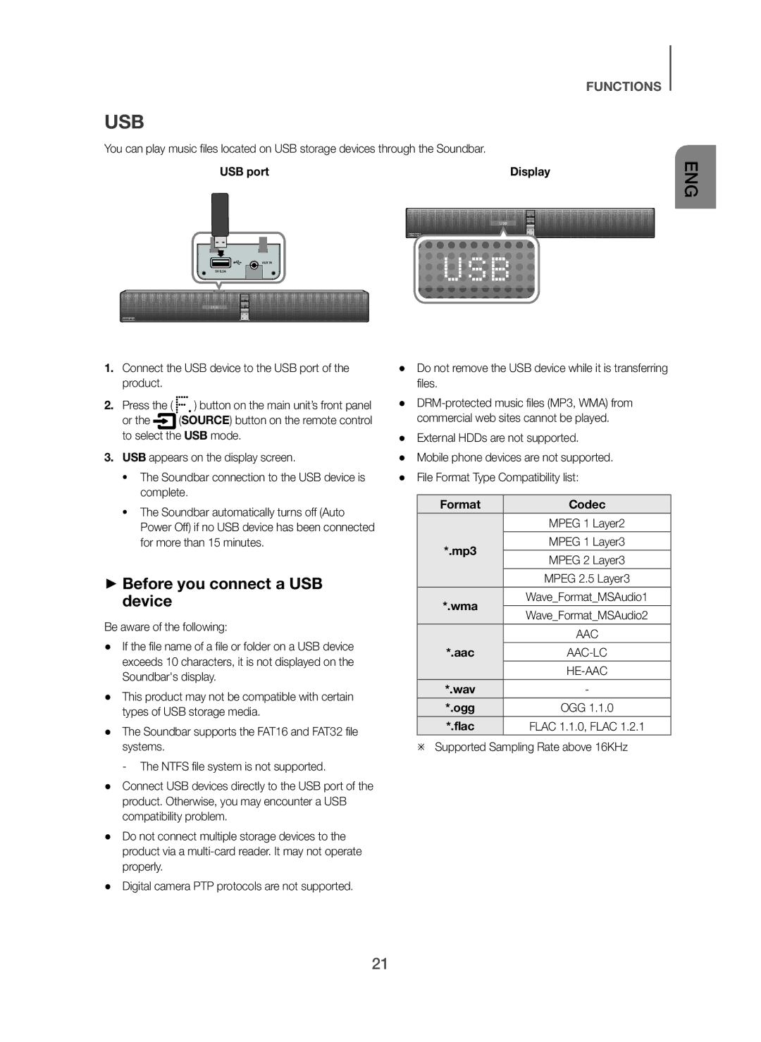 Samsung HW-H751/SQ manual Usb, + Before you connect a USB device 