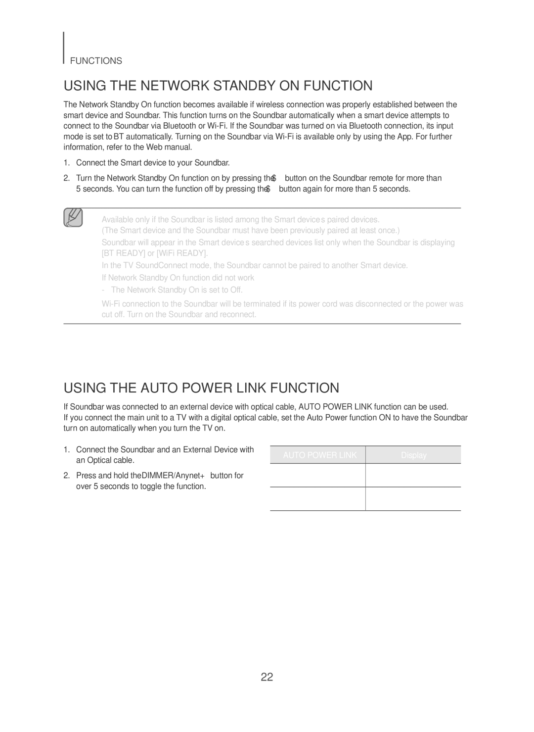 Samsung HW-H751/SQ manual Using the Network Standby on Function, Using the Auto Power Link Function 