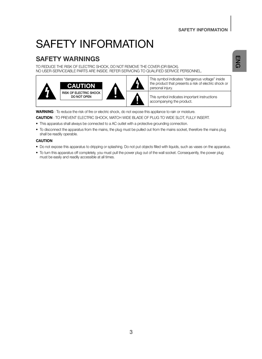 Samsung HW-H751/SQ manual Safety Information, Safety Warnings 