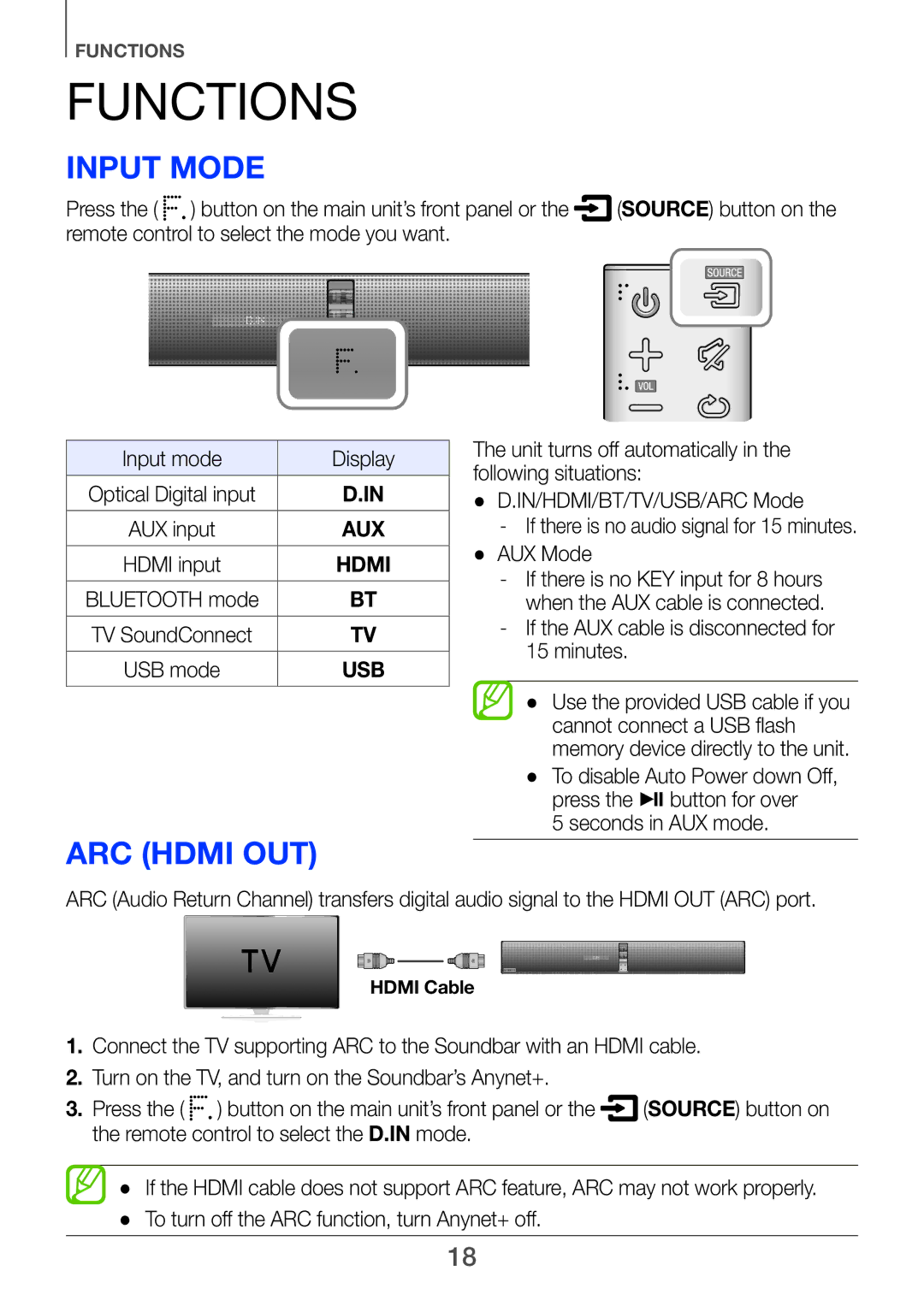 Samsung HW-H751/SQ manual Functions, Input mode, Remote control to select the mode you want 