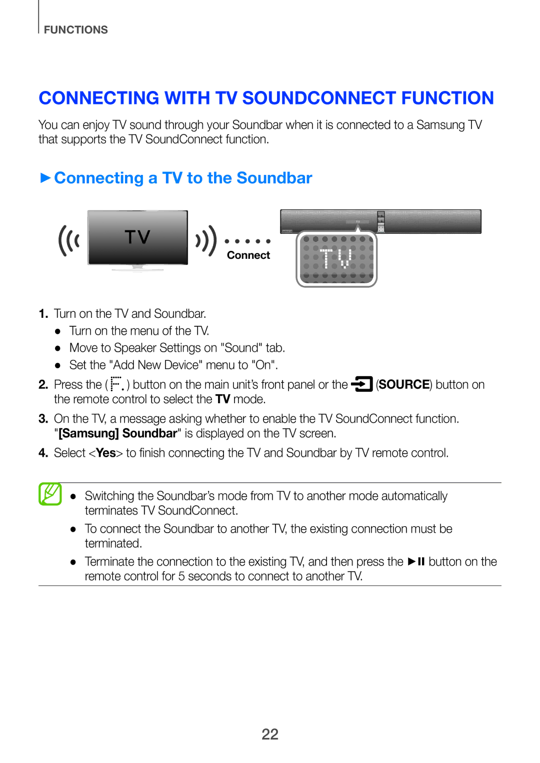 Samsung HW-H751/SQ manual Connecting with TV SoundConnect function, ++Connecting a TV to the Soundbar 