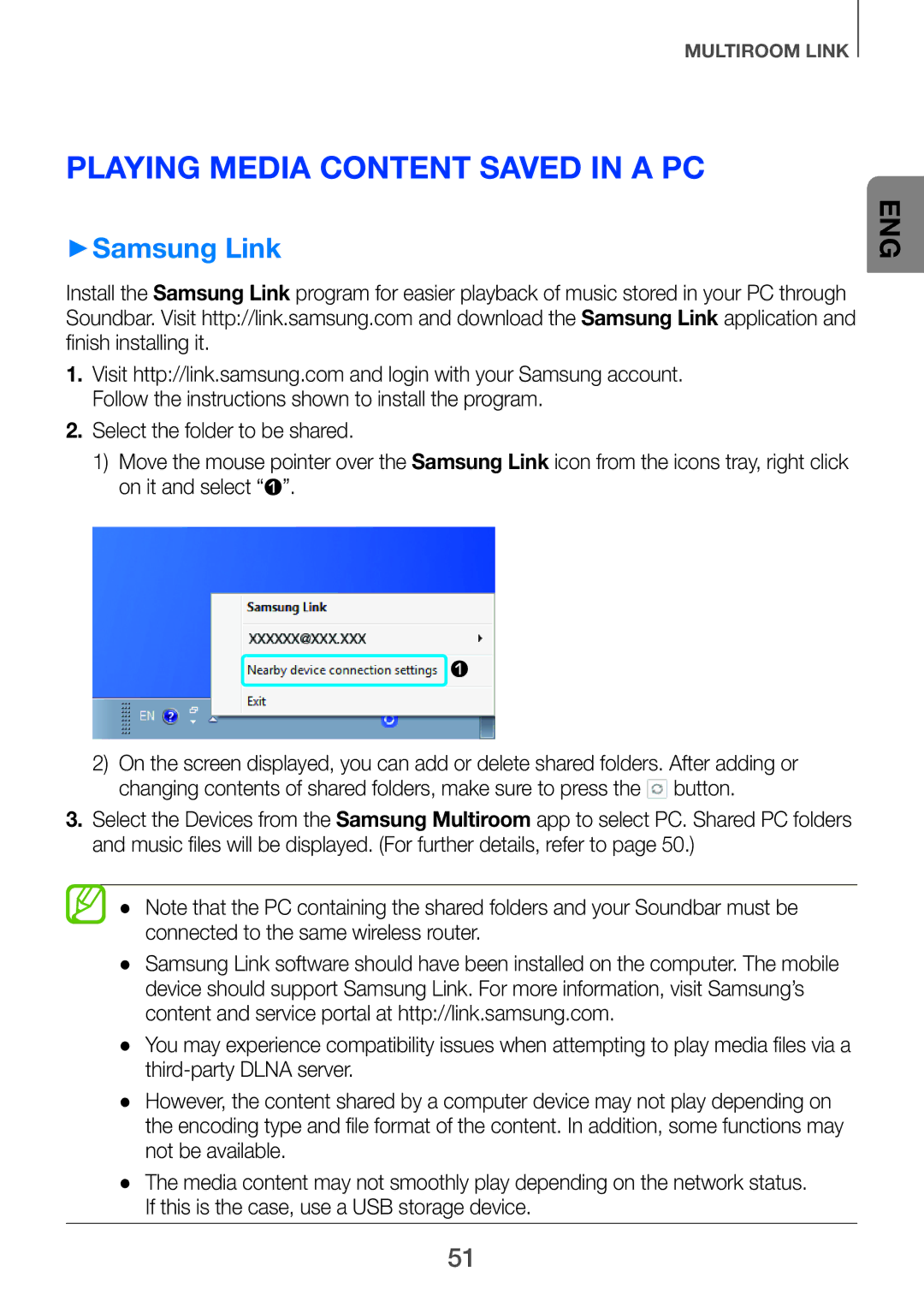 Samsung HW-H751/SQ manual Playing Media Content Saved in a PC, ++Samsung Link 