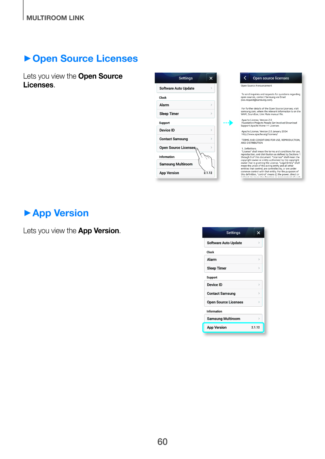 Samsung HW-H751/SQ manual ++Open Source Licenses, ++App Version, Lets you view the Open Source Licenses 