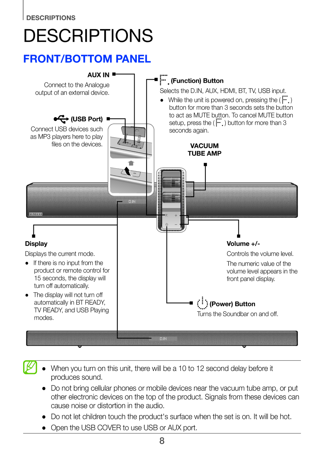 Samsung HW-H751/SQ manual Descriptions, Front/Bottom panel 