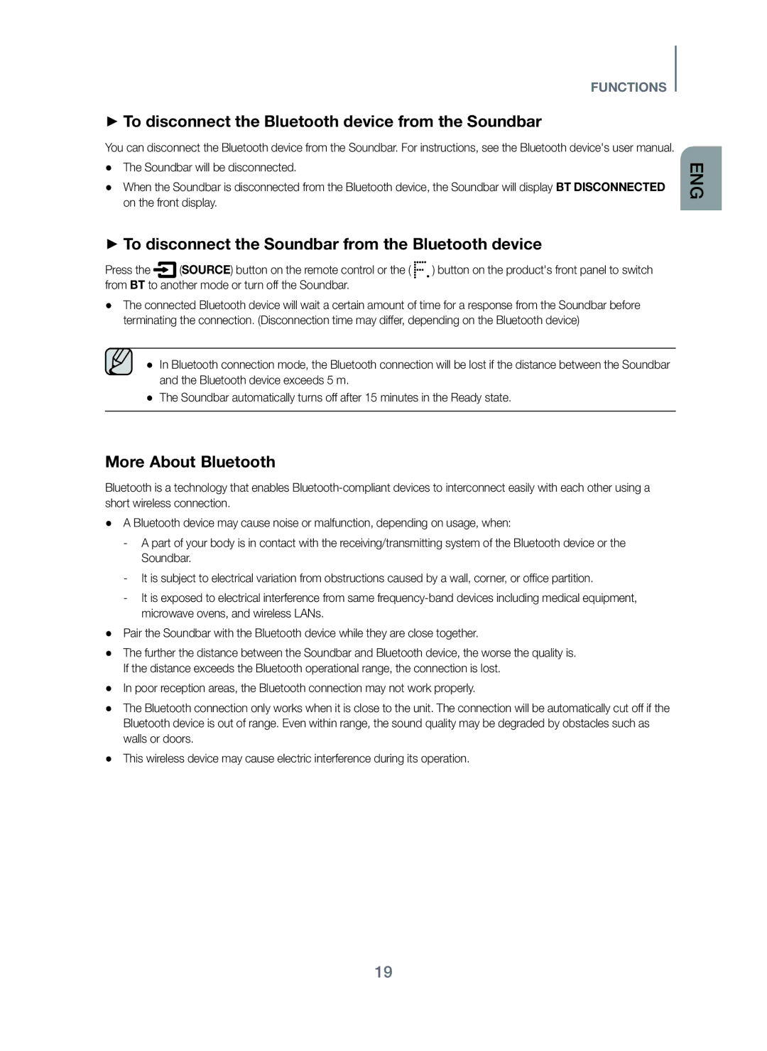 Samsung HW-H751/UM manual + To disconnect the Bluetooth device from the Soundbar, More About Bluetooth 