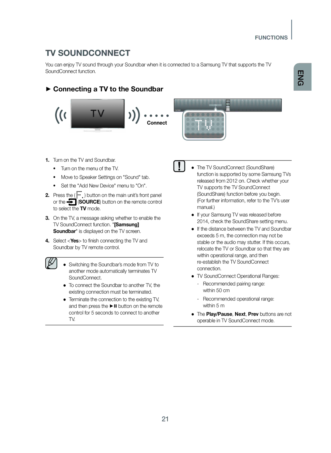 Samsung HW-H751/UM manual TV Soundconnect, + Connecting a TV to the Soundbar 