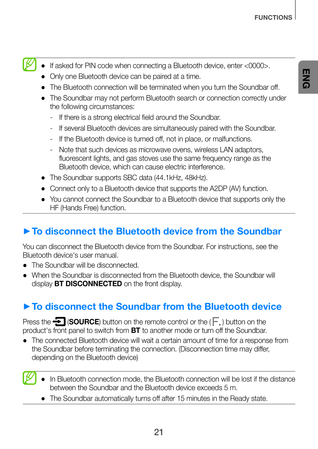 Samsung HW-H751/UM manual ++To disconnect the Bluetooth device from the Soundbar 