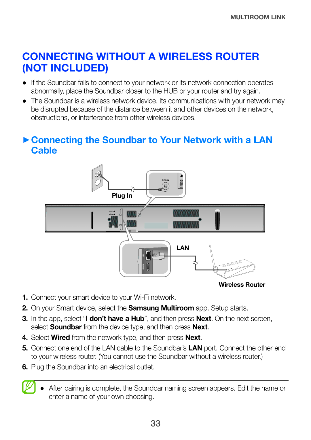 Samsung HW-H751/UM manual Connecting Without a Wireless Router Not Included 