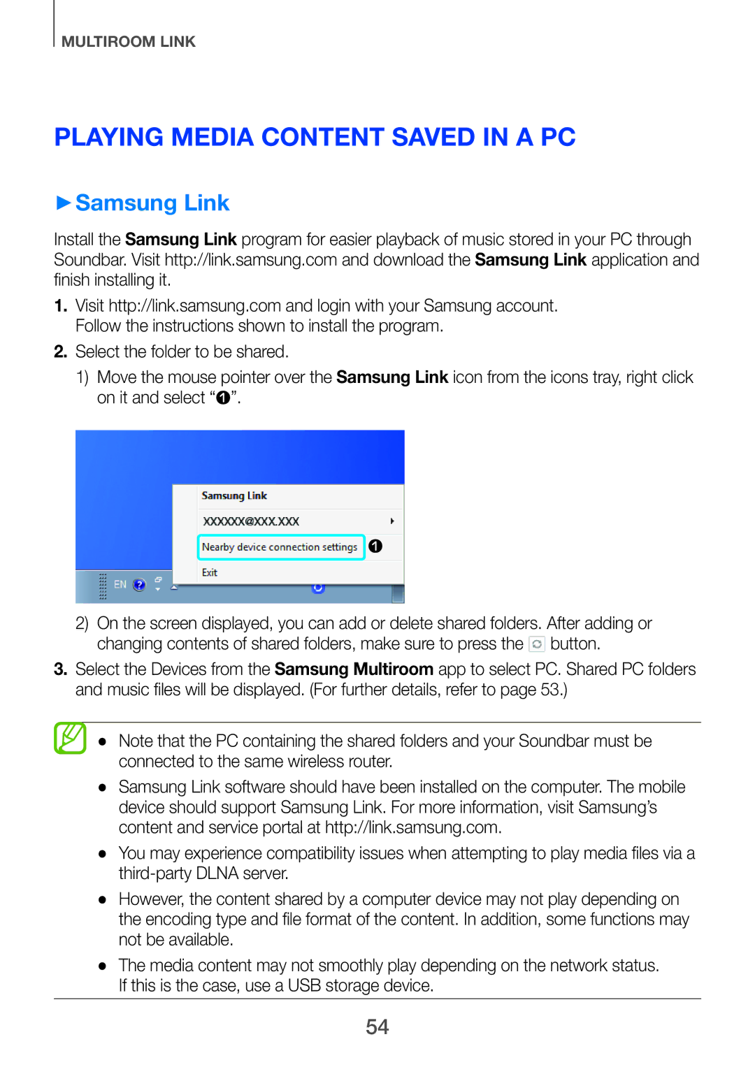 Samsung HW-H751/UM manual Playing Media Content Saved in a PC, ++Samsung Link 