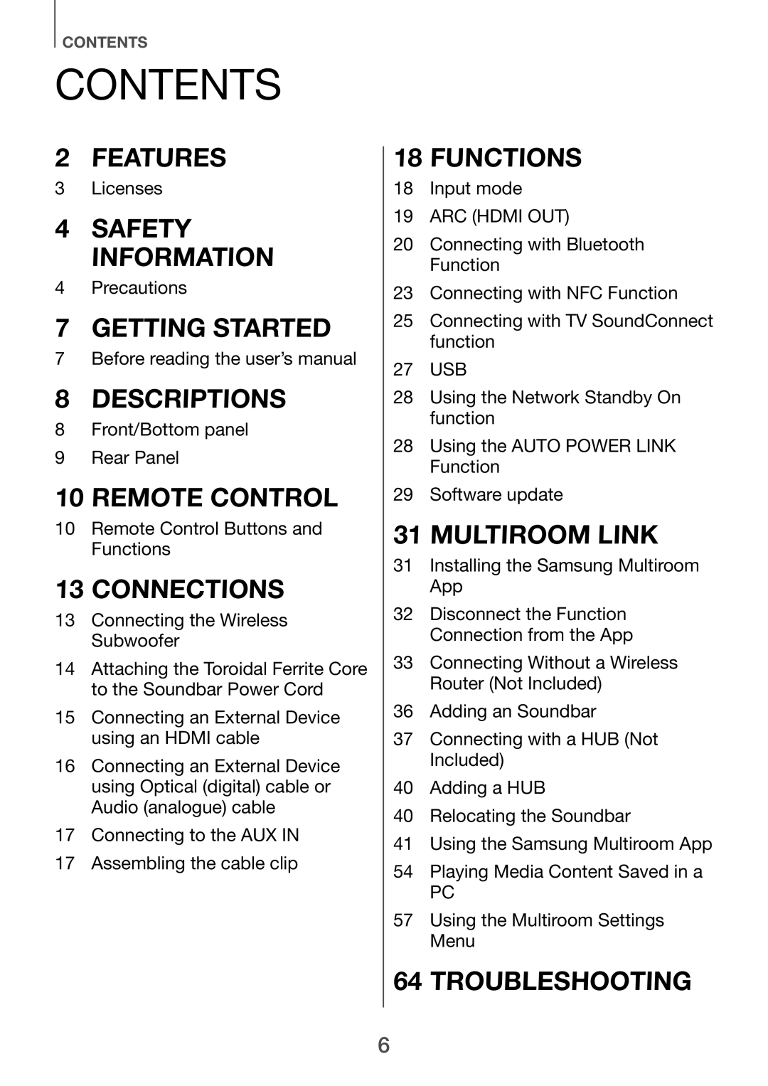 Samsung HW-H751/UM manual Contents 