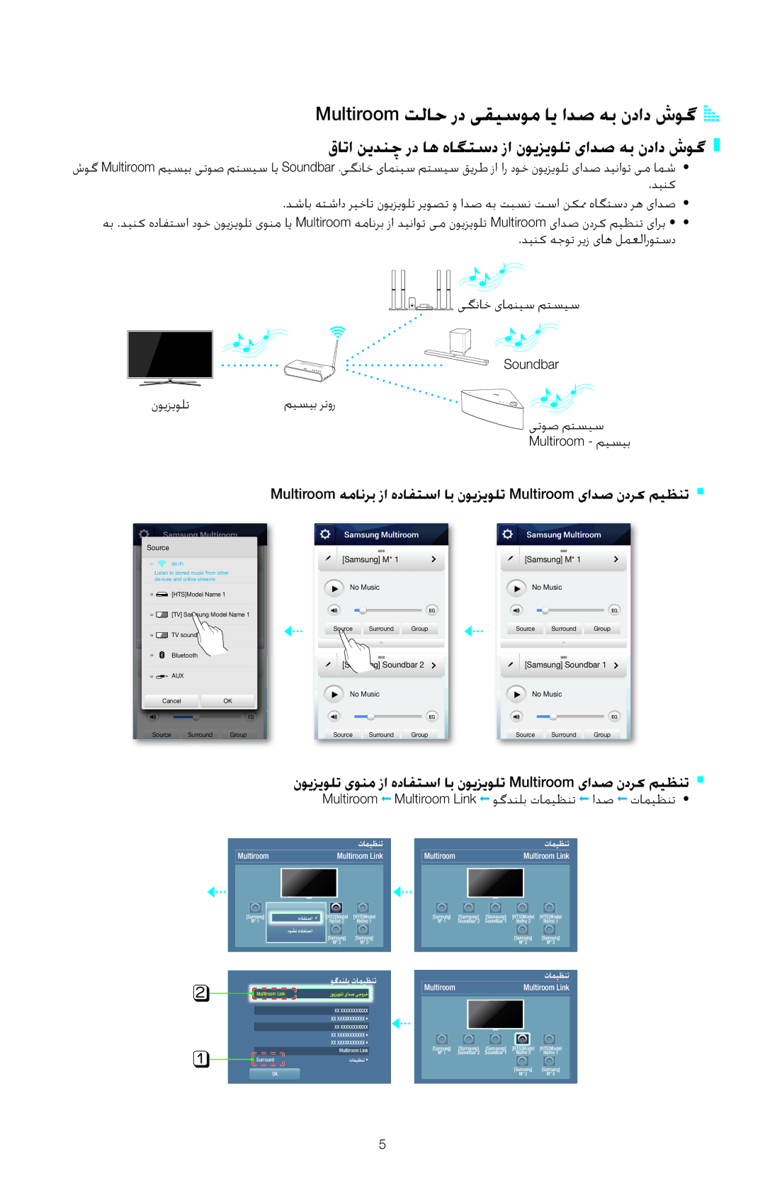 Samsung HW-H751/UM Multiroom تلاح رد یقیسوم ای ادص هب نداد شوگAA, قاتا نیدنچ رد اه هاگتسد زا نویزیولت یادص هب نداد شوگ 