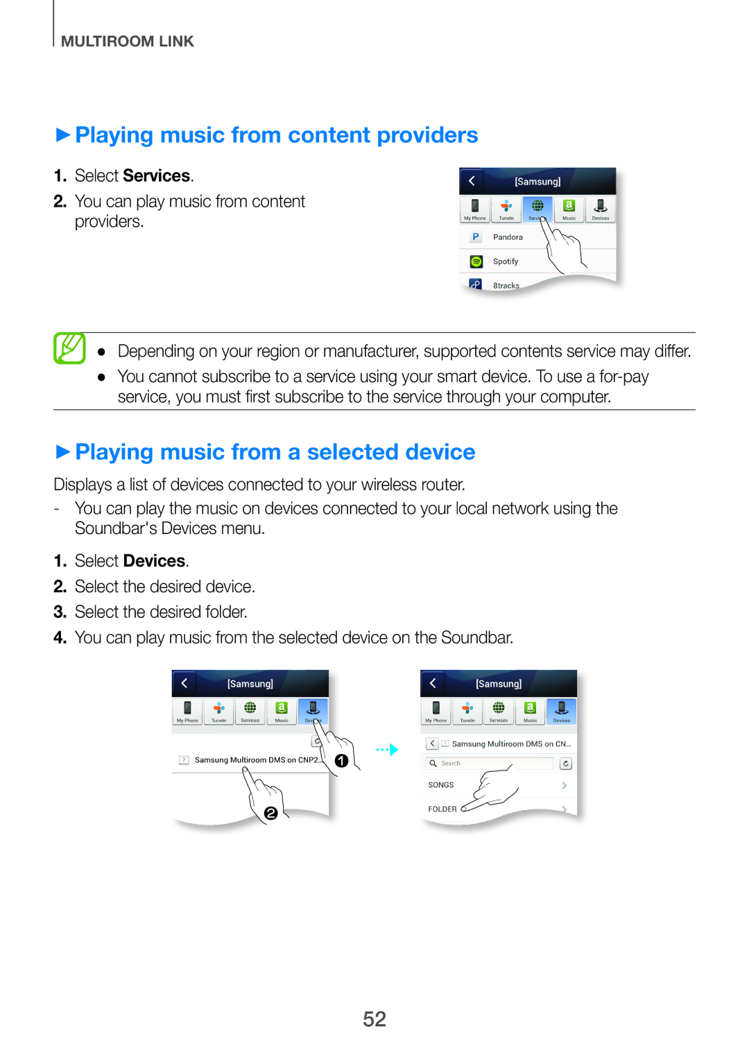 Samsung HW-H751/XV manual ++Playing music from content providers, ++Playing music from a selected device 