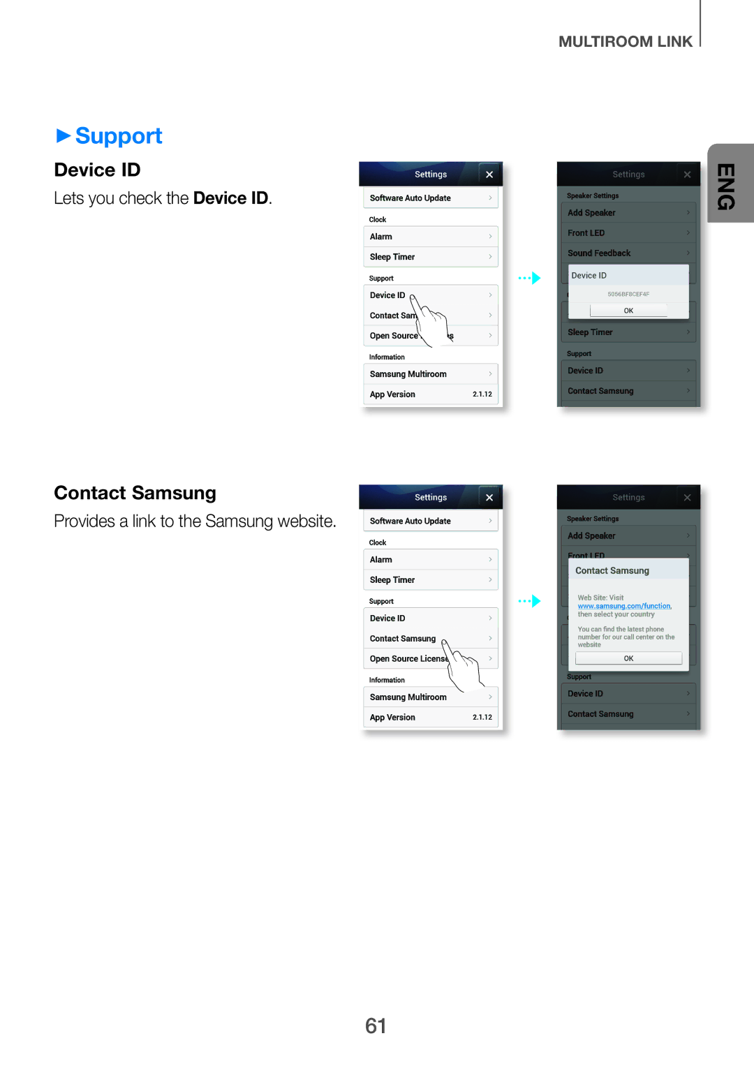 Samsung HW-H751/XV manual ++Support, Lets you check the Device ID, Provides a link to the Samsung website 