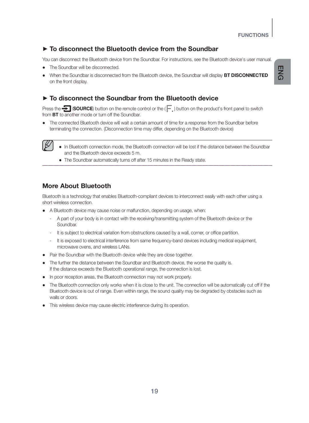 Samsung HW-H751/XV manual + To disconnect the Bluetooth device from the Soundbar, More About Bluetooth 