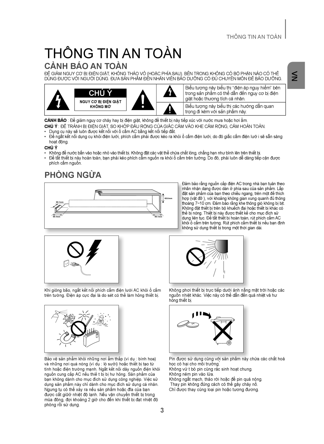 Samsung HW-H751/XV manual Thông TIN AN Toàn, Cảnh BÁO AN Toàn, Phòng Ngừa 