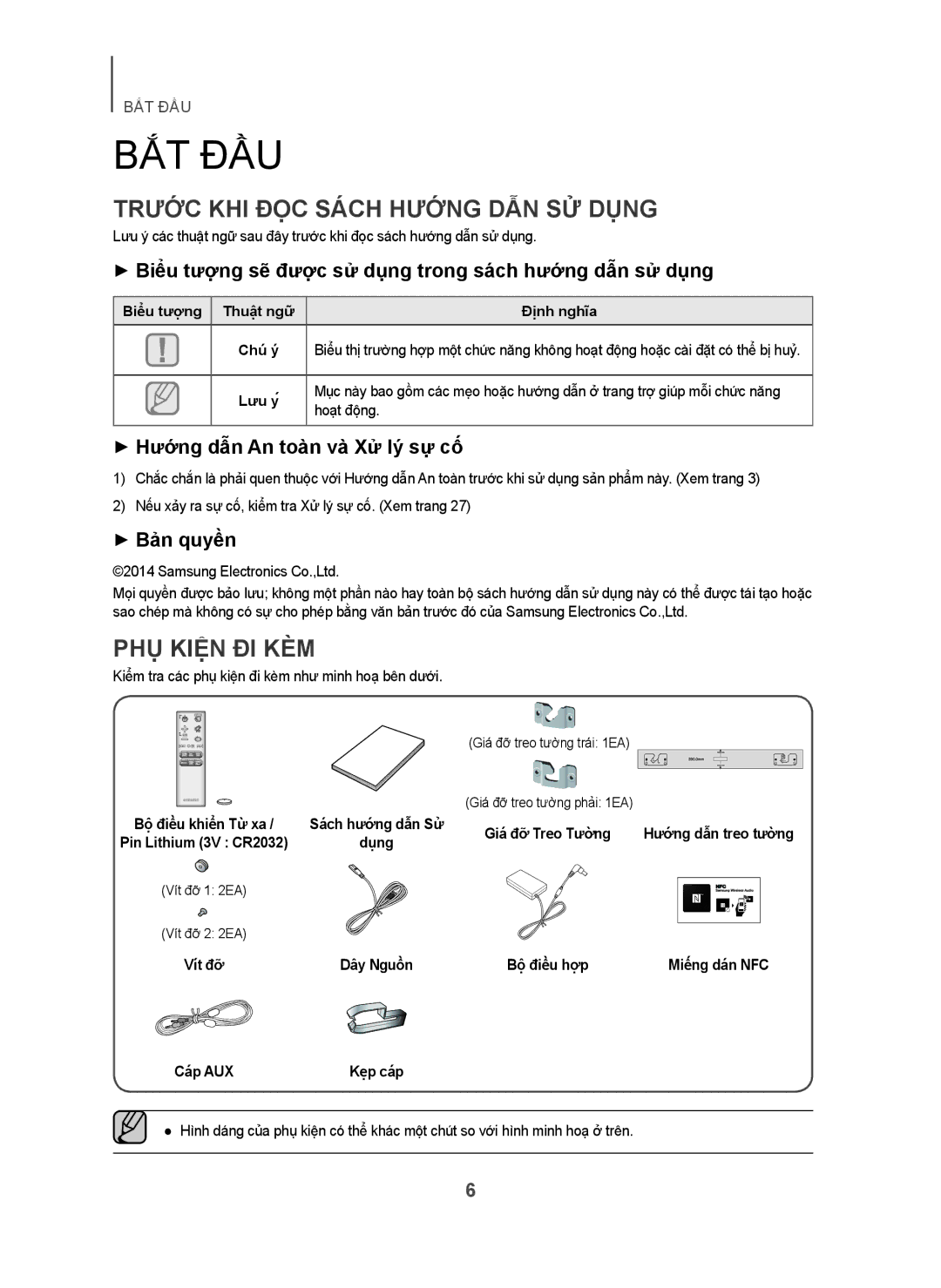 Samsung HW-H751/XV manual + Biểu tượng sẽ được sử dụng trong sách hướng dẫn sử dụng, + Hướng dẫn An toàn và Xử lý sự cố 