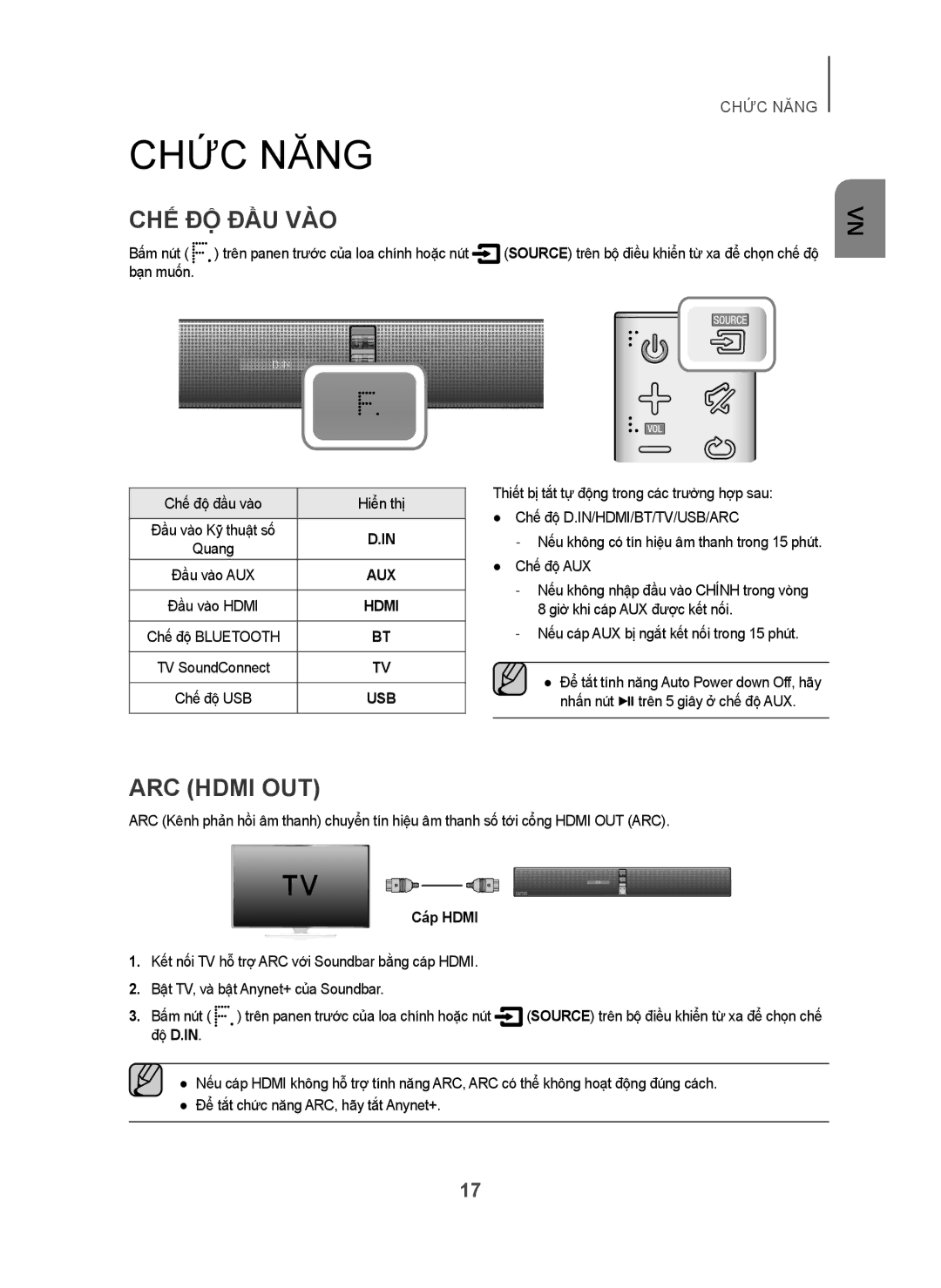 Samsung HW-H751/XV manual Chức Năng, Chế Độ Đầu Vào 