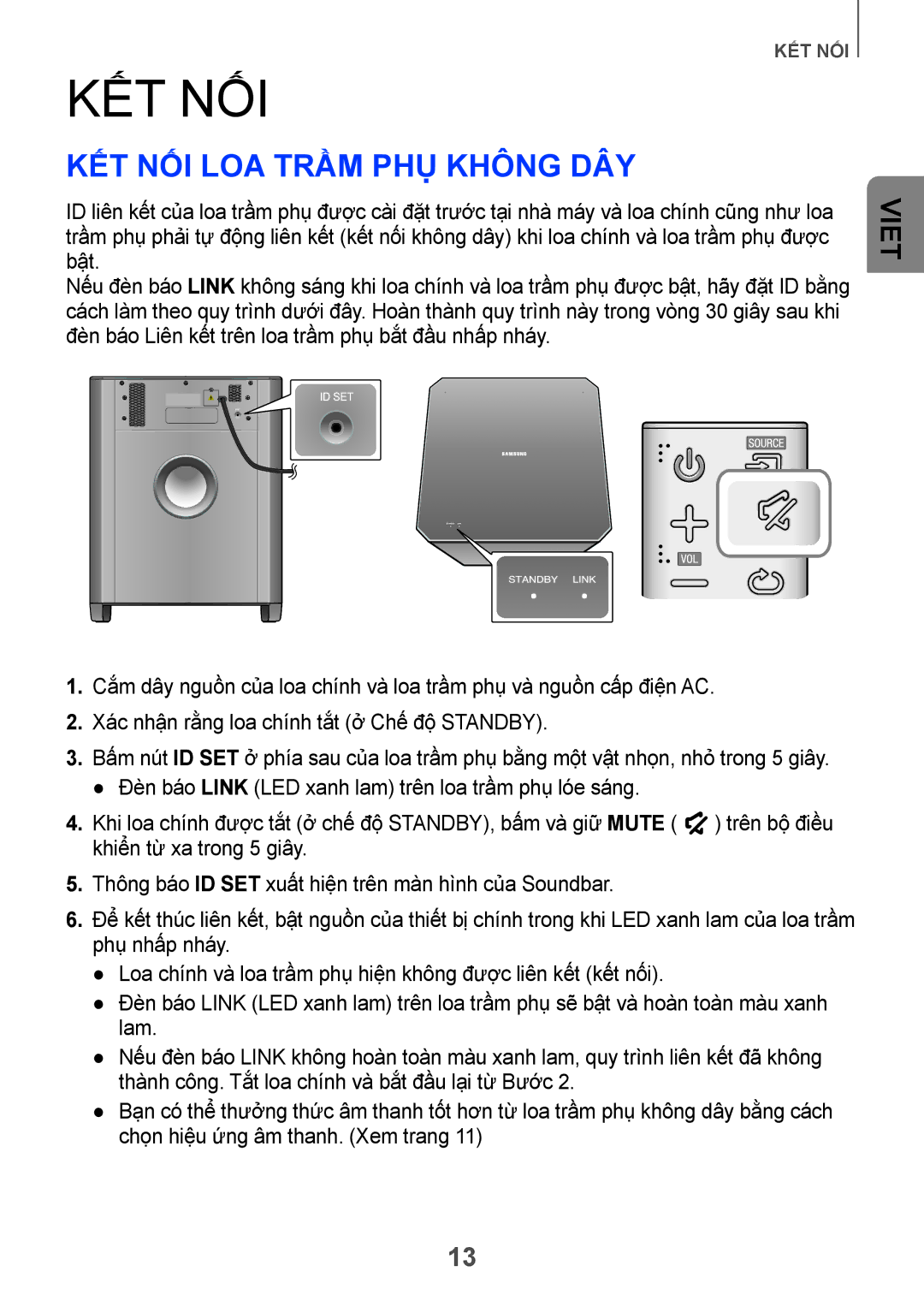 Samsung HW-H751/XV manual Kết nối, KếtT nốiI loa trầmM phụ̣ không dây 