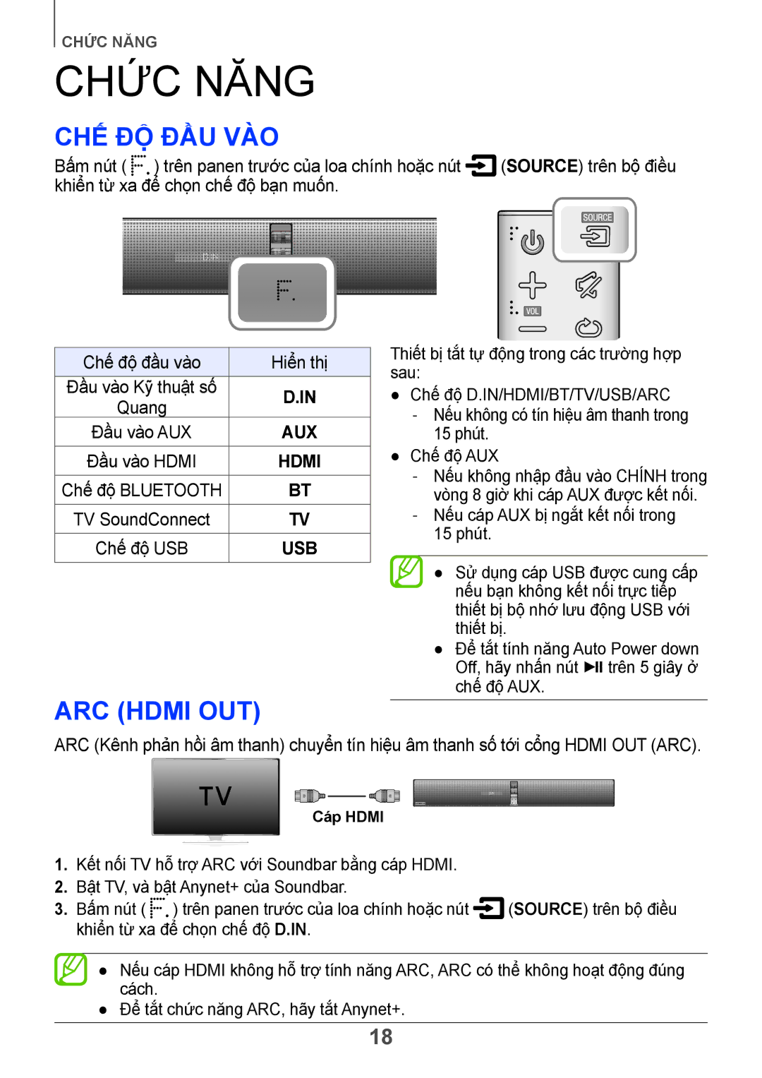 Samsung HW-H751/XV manual Chức năng, Chế Độ Đầu Vào 