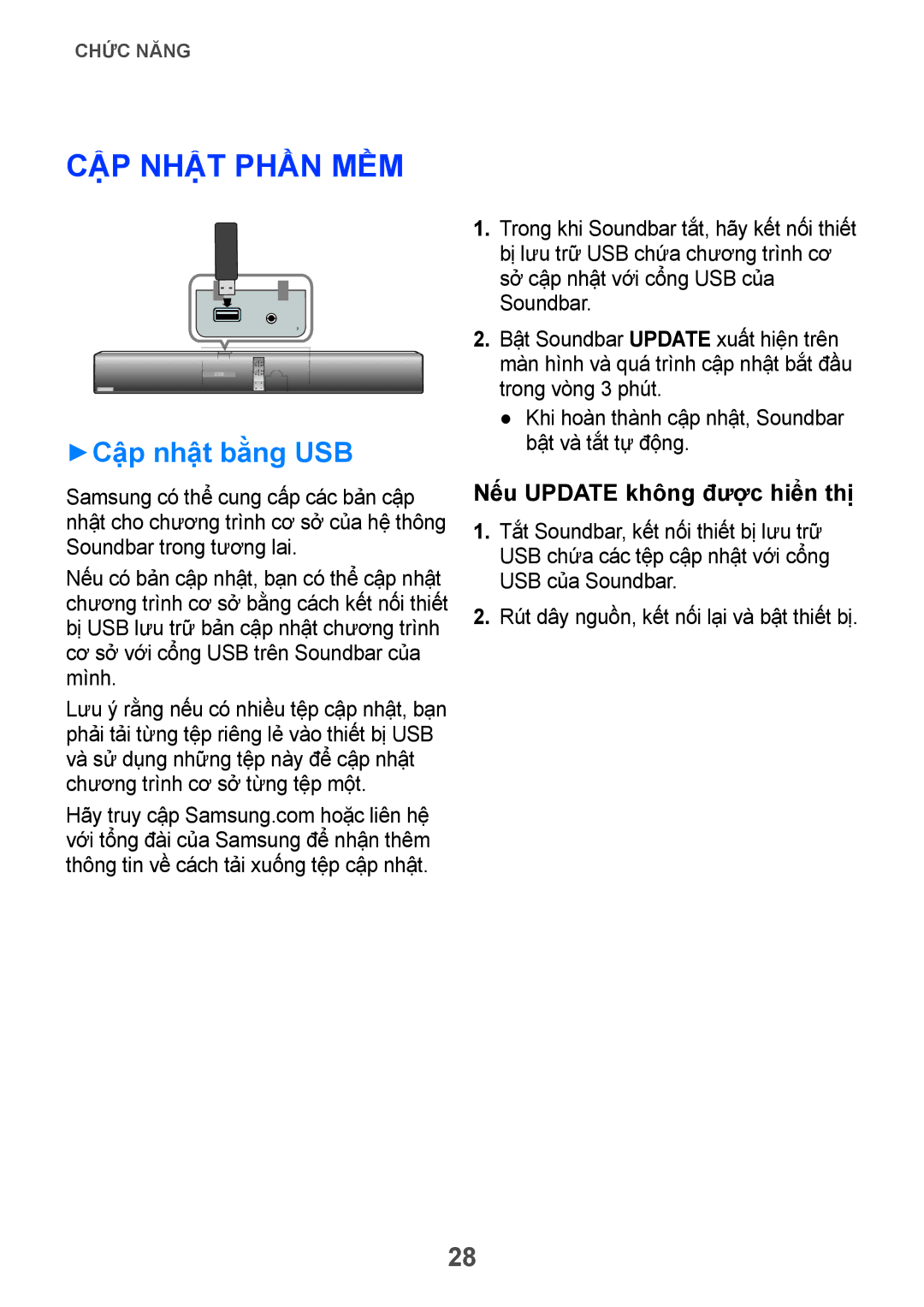 Samsung HW-H751/XV manual Cập nhật phần mềm, ++Cập nhật bằng USB 